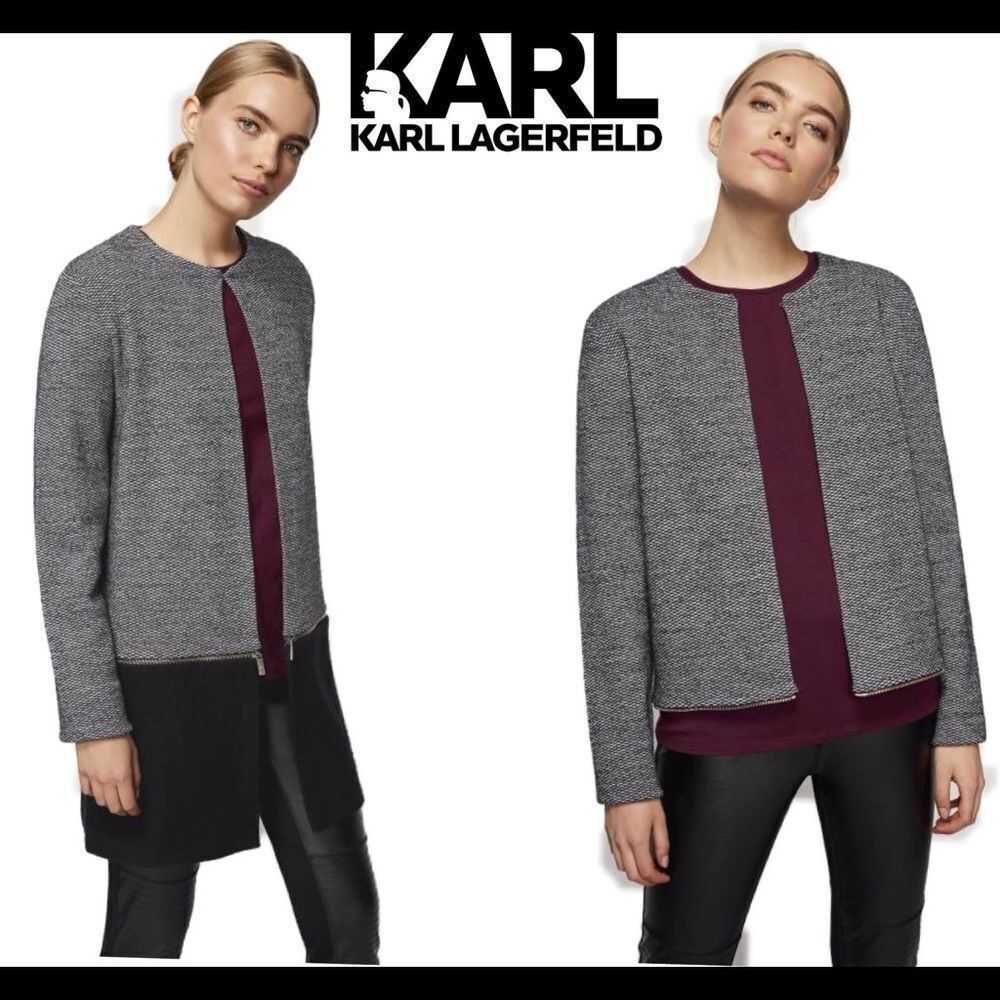 Karl LAGERFELD Grey Mixed Tweed Longline blazer Jacket coat Sz M